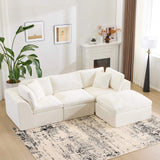 108" Beige Chenille Modular Sofa With Ottoman And Toss Pillows - HomeRoots - Flyclothing LLC