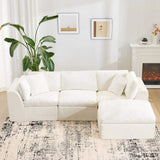 108" Beige Chenille Modular Sofa With Ottoman And Toss Pillows - HomeRoots - Flyclothing LLC