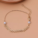 Wheat‑Spike Faux Pearl Necklace Bracelet Earrings 3‑Pcs Jewelry Set - Trendsi - Flyclothing LLC