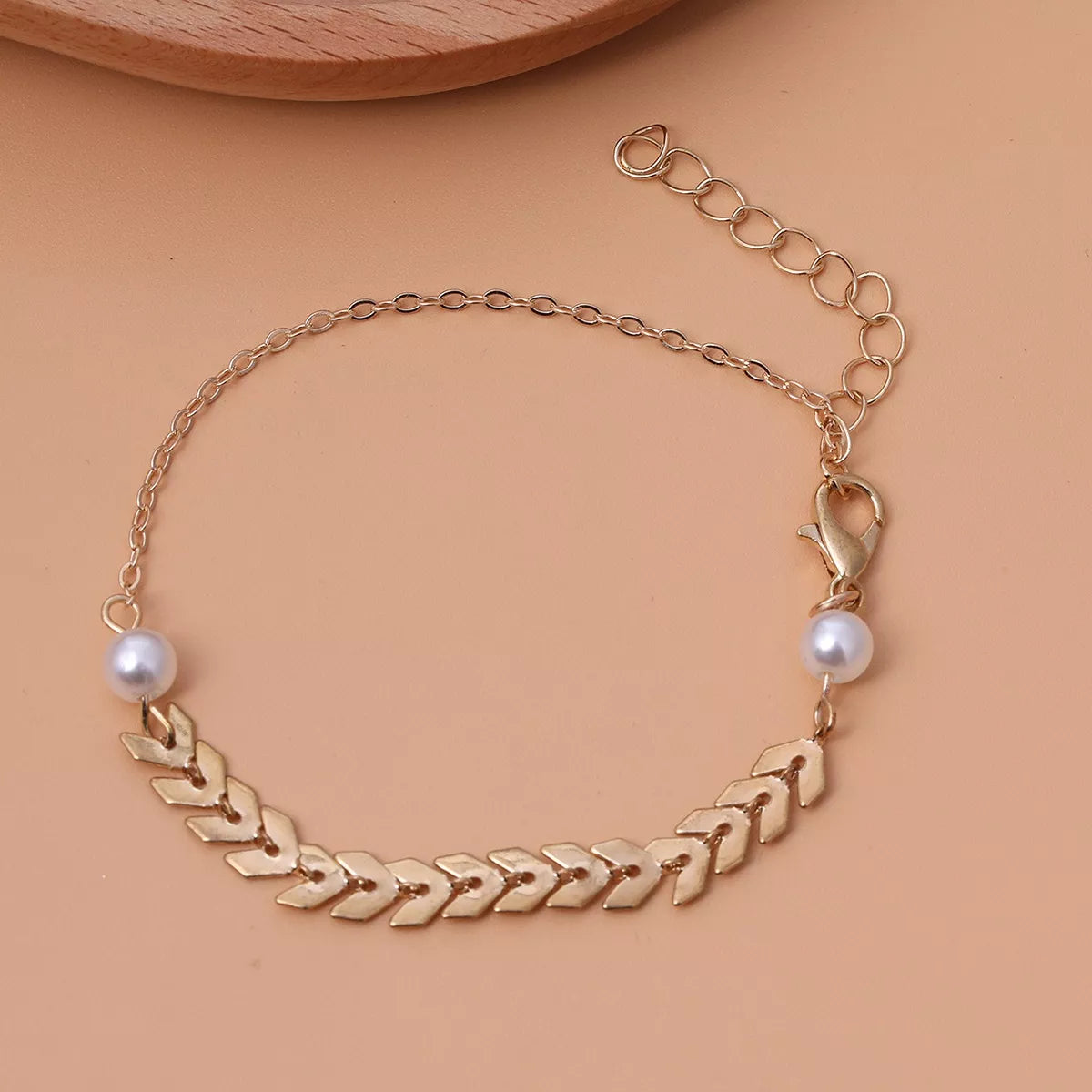 Wheat‑Spike Faux Pearl Necklace Bracelet Earrings 3‑Pcs Jewelry Set - Trendsi - Flyclothing LLC