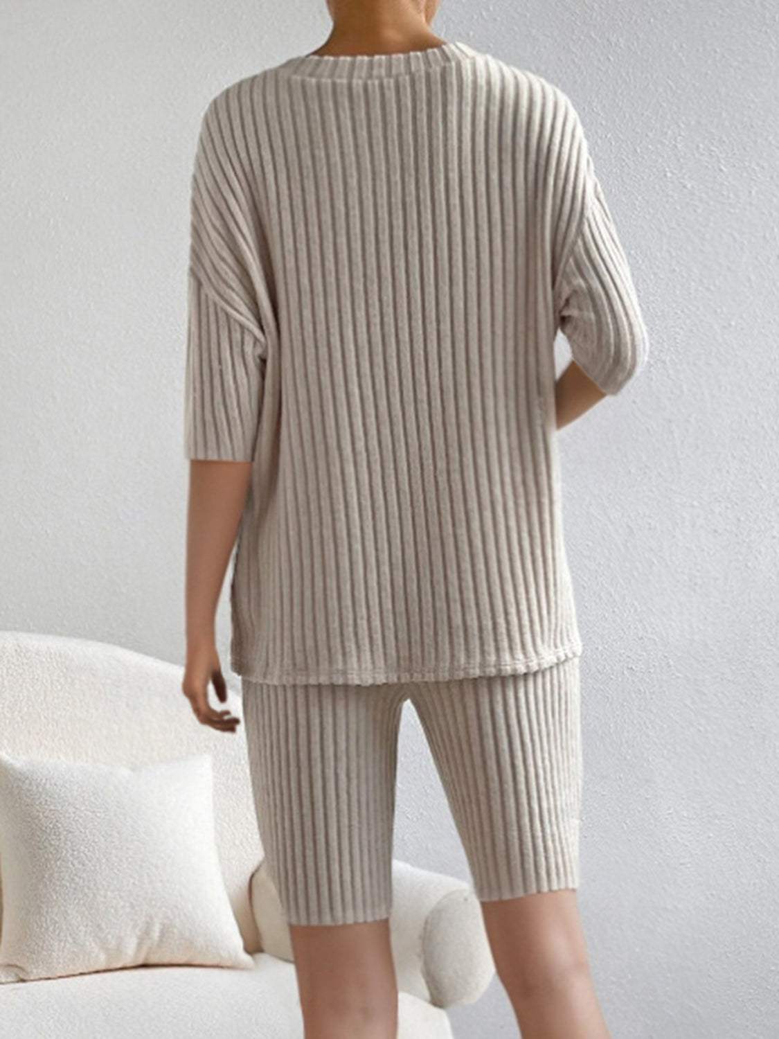 Ribbed V-Neck Top and Shorts Set - Trendsi - Flyclothing LLC