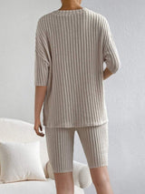 Ribbed V-Neck Top and Shorts Set - Trendsi - Flyclothing LLC