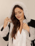 Plus Size Fuzzy Trim Open Front Long Sleeve Hooded Coat - Trendsi - Flyclothing LLC