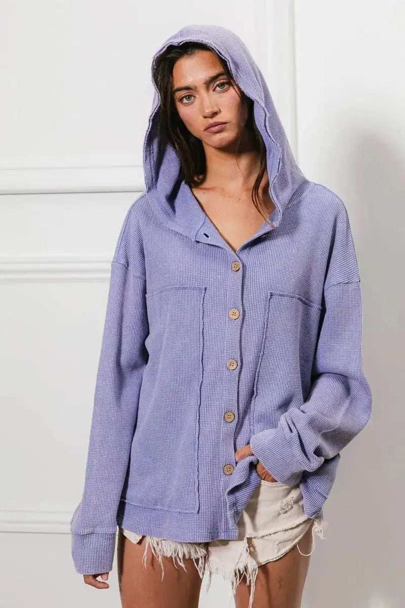 BiBi Washed Waffle Thermal Hooded Jacket - Trendsi - Flyclothing LLC