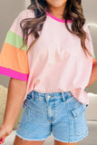 Color Block Round Neck Half Sleeve T-Shirt - Trendsi - Flyclothing LLC