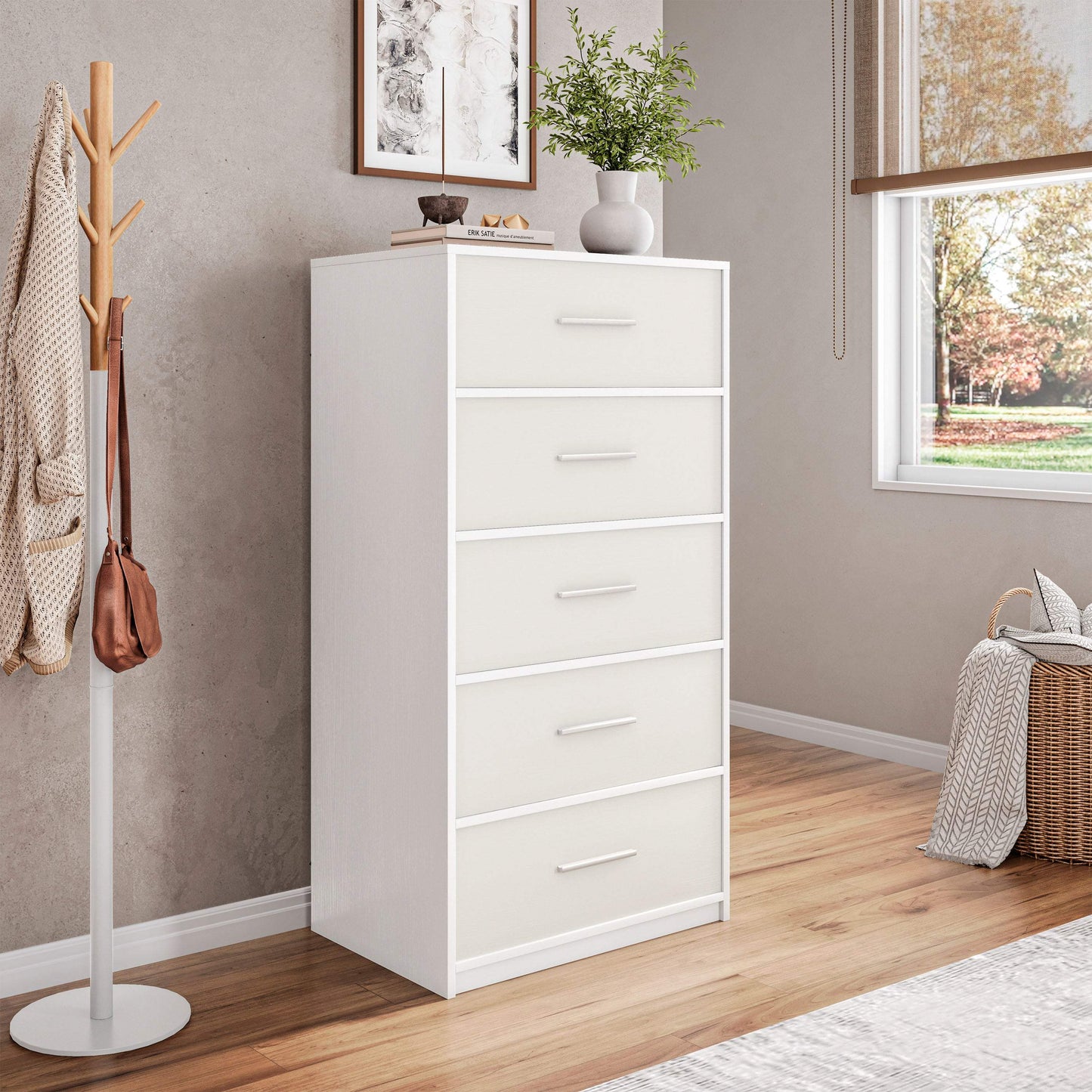 23" White Fabric Wood and Steel Five Drawer Lingerie Chest - HomeRoots - Flyclothing LLC