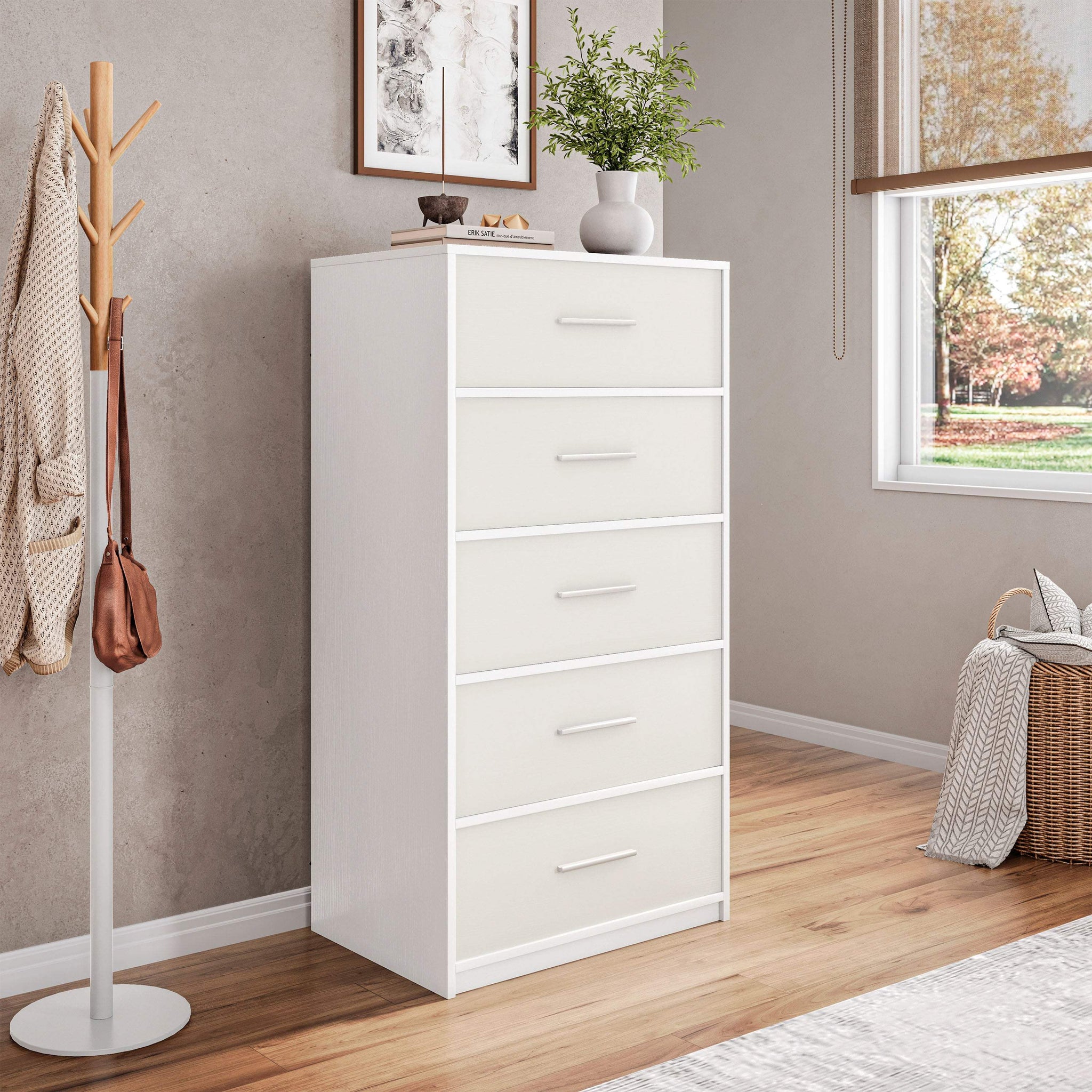 23" White Fabric Wood and Steel Five Drawer Lingerie Chest - HomeRoots - Flyclothing LLC