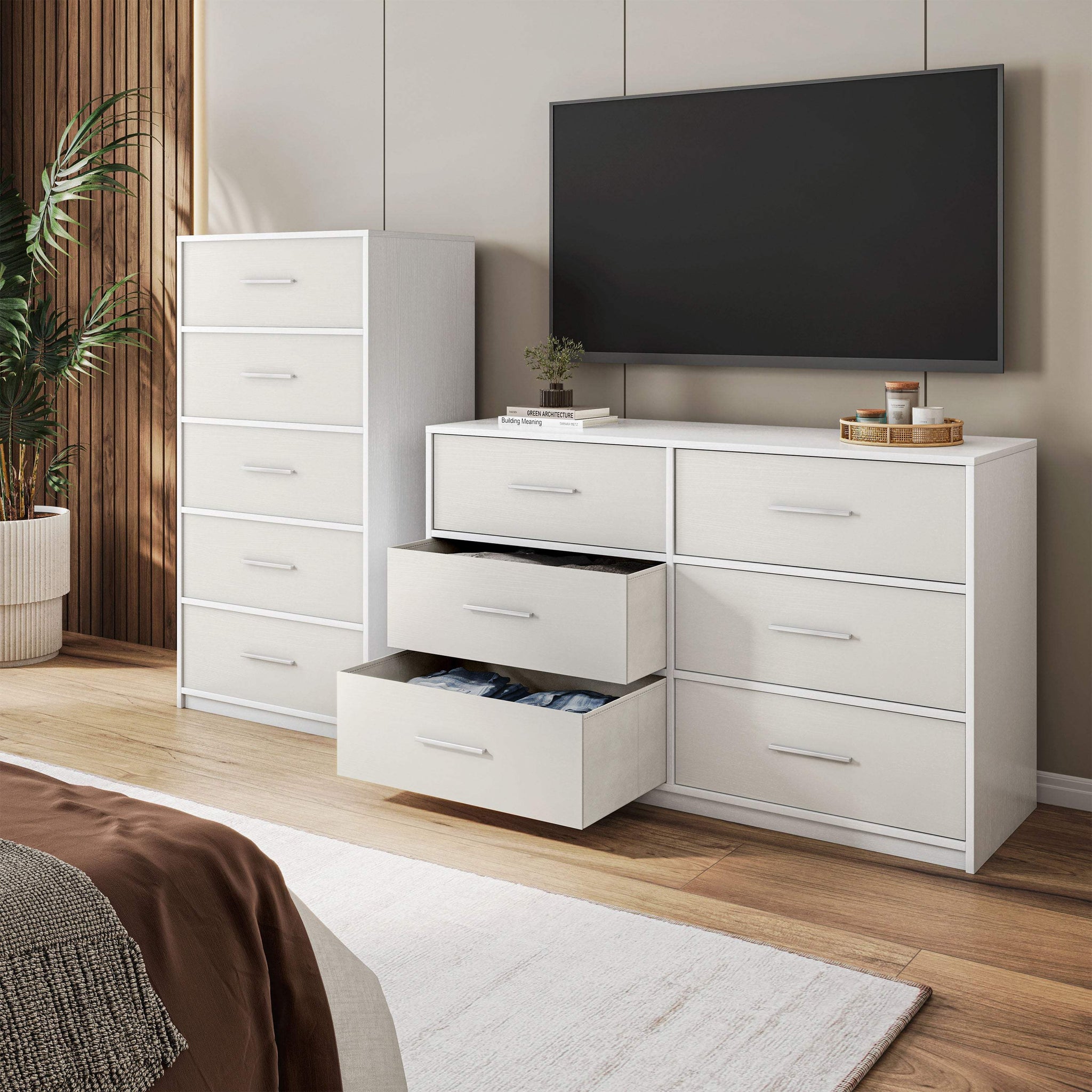 23" White Fabric Wood and Steel Five Drawer Lingerie Chest - HomeRoots - Flyclothing LLC