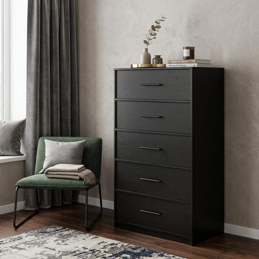 23" Black Fabric Wood and Steel Five Drawer Lingerie Chest - HomeRoots - Flyclothing LLC