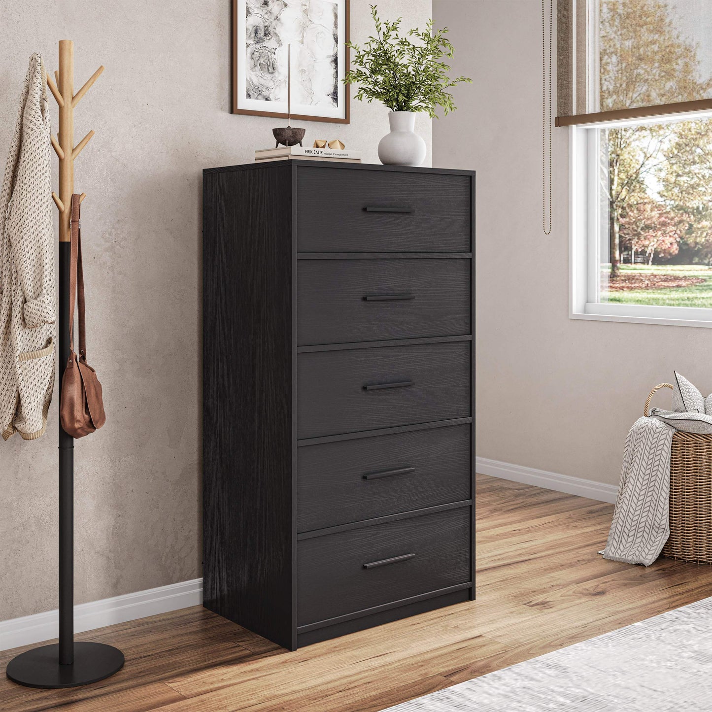23" Black Fabric Wood and Steel Five Drawer Lingerie Chest - HomeRoots - Flyclothing LLC