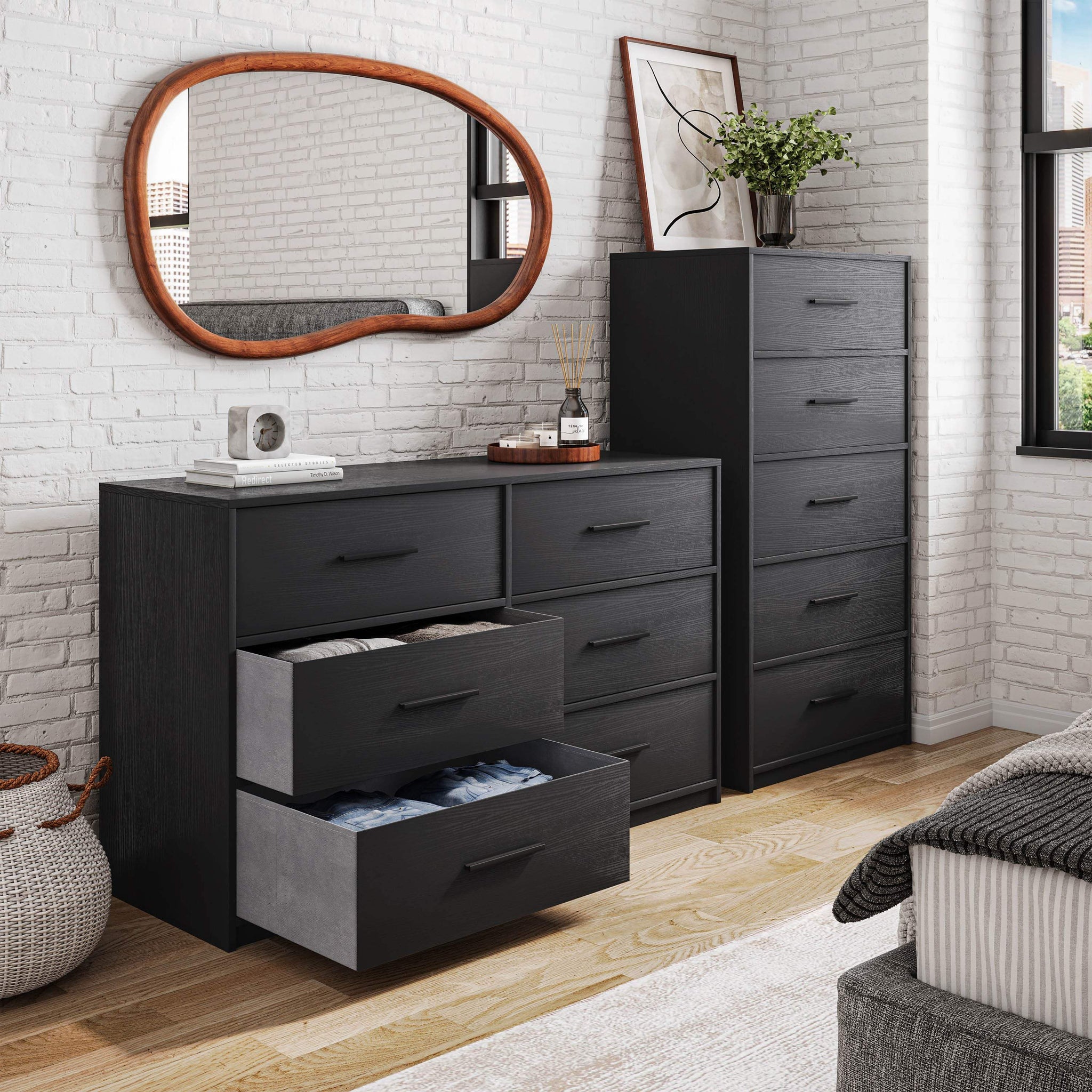 23" Black Fabric Wood and Steel Five Drawer Lingerie Chest - HomeRoots - Flyclothing LLC