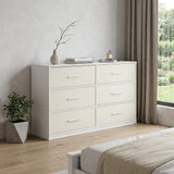 45" White Fabric Wood and Steel Six Drawer Double Dresser - HomeRoots - Flyclothing LLC