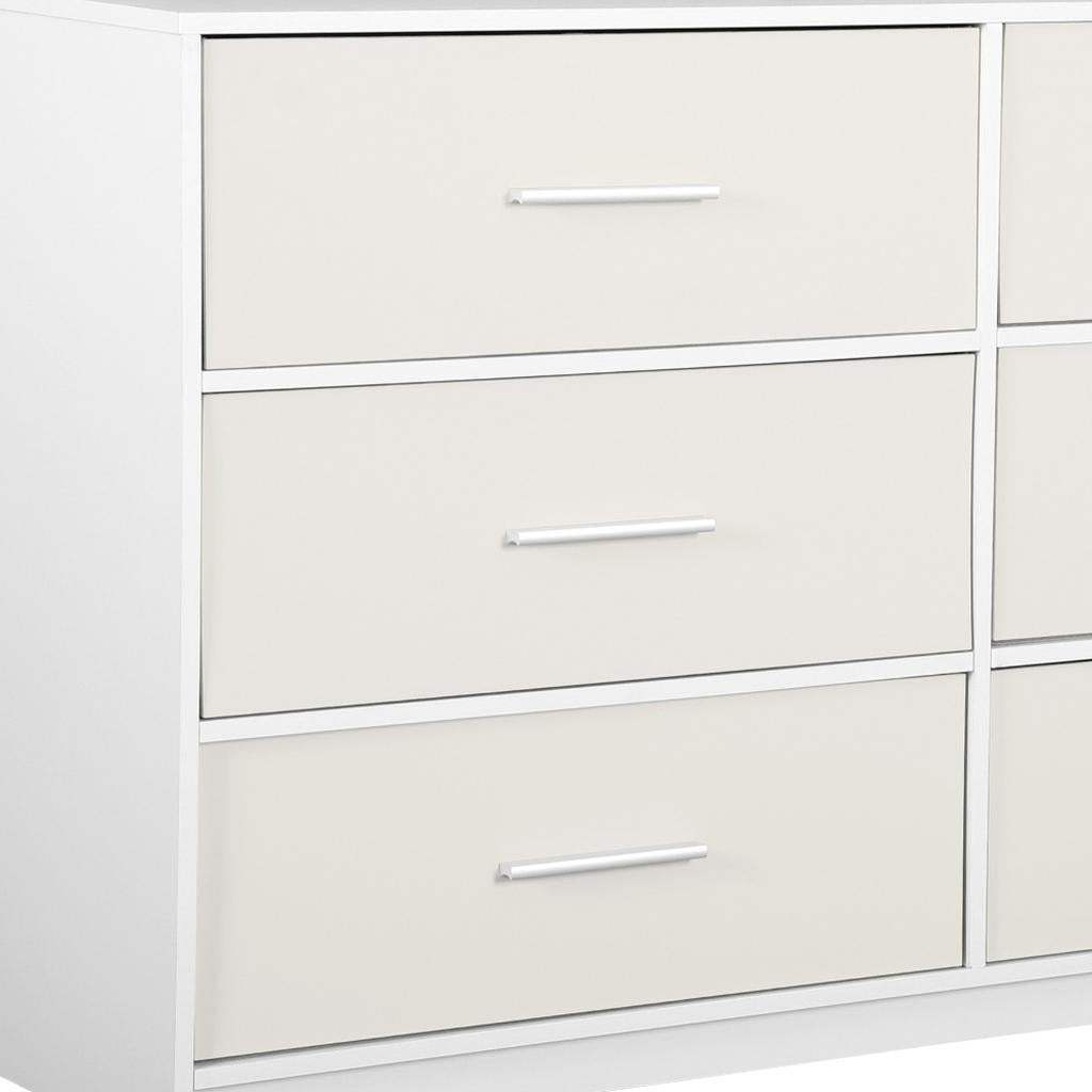 45" White Fabric Wood and Steel Six Drawer Double Dresser - HomeRoots - Flyclothing LLC