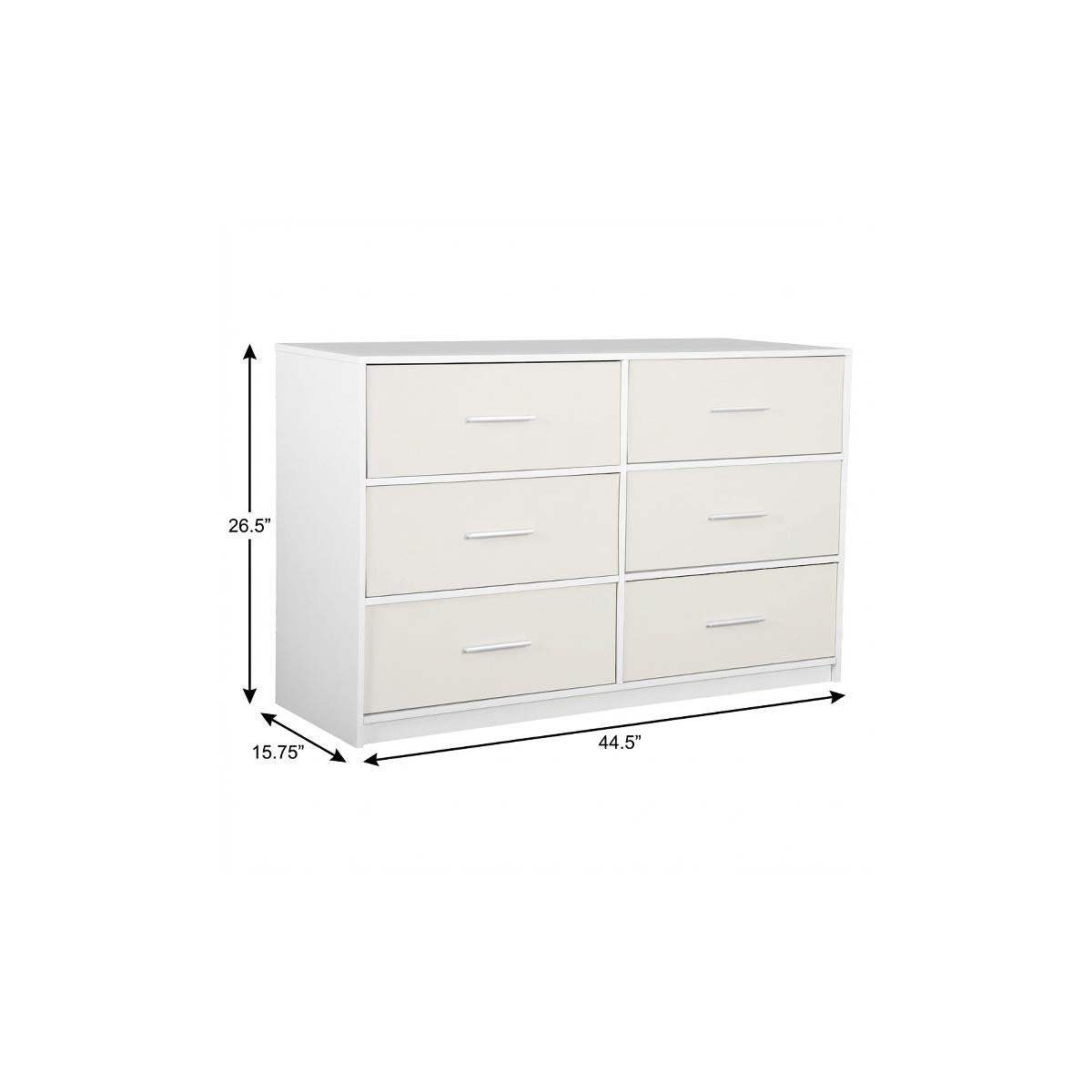 45" White Fabric Wood and Steel Six Drawer Double Dresser - HomeRoots - Flyclothing LLC