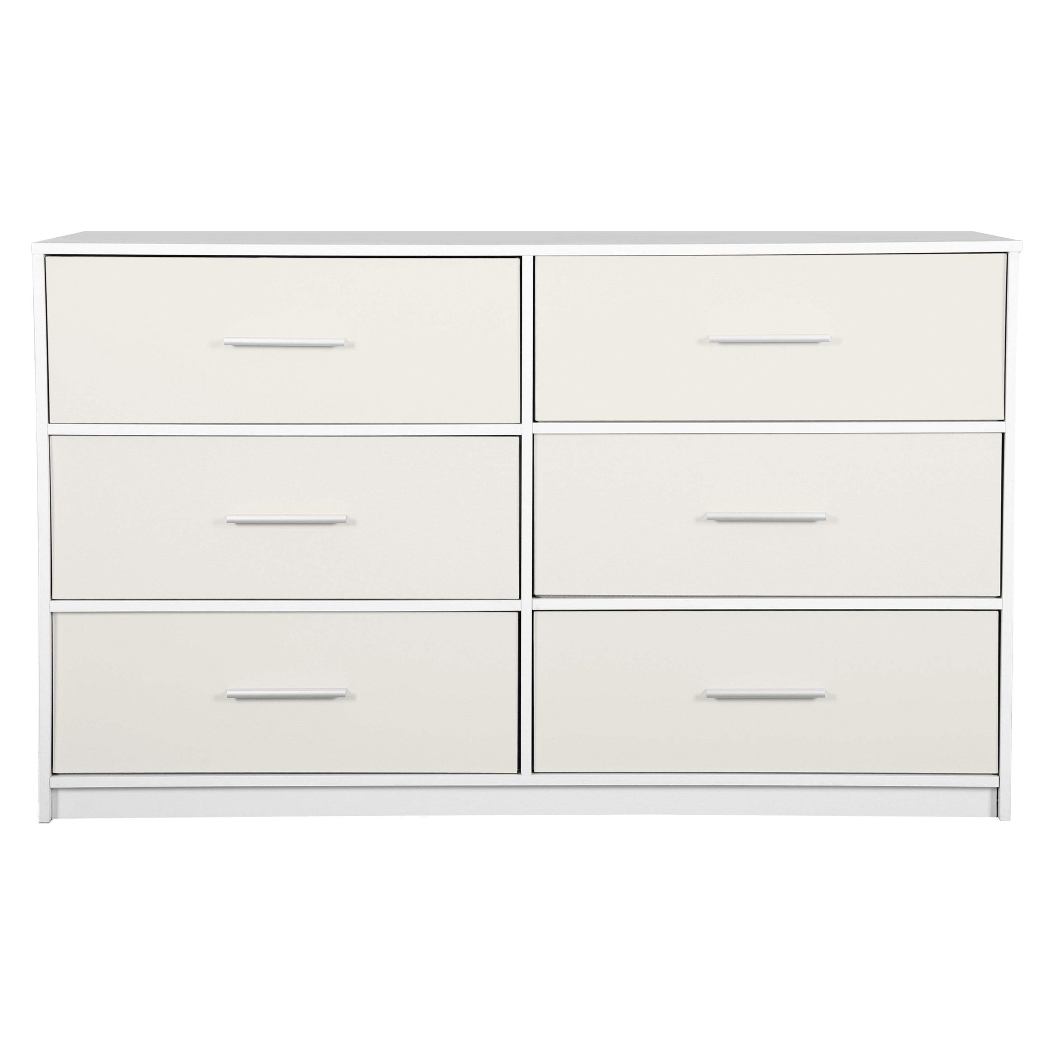 45" White Fabric Wood and Steel Six Drawer Double Dresser - HomeRoots - Flyclothing LLC