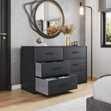 45" Black Fabric Wood and Steel Six Drawer Double Dresser - HomeRoots - Flyclothing LLC
