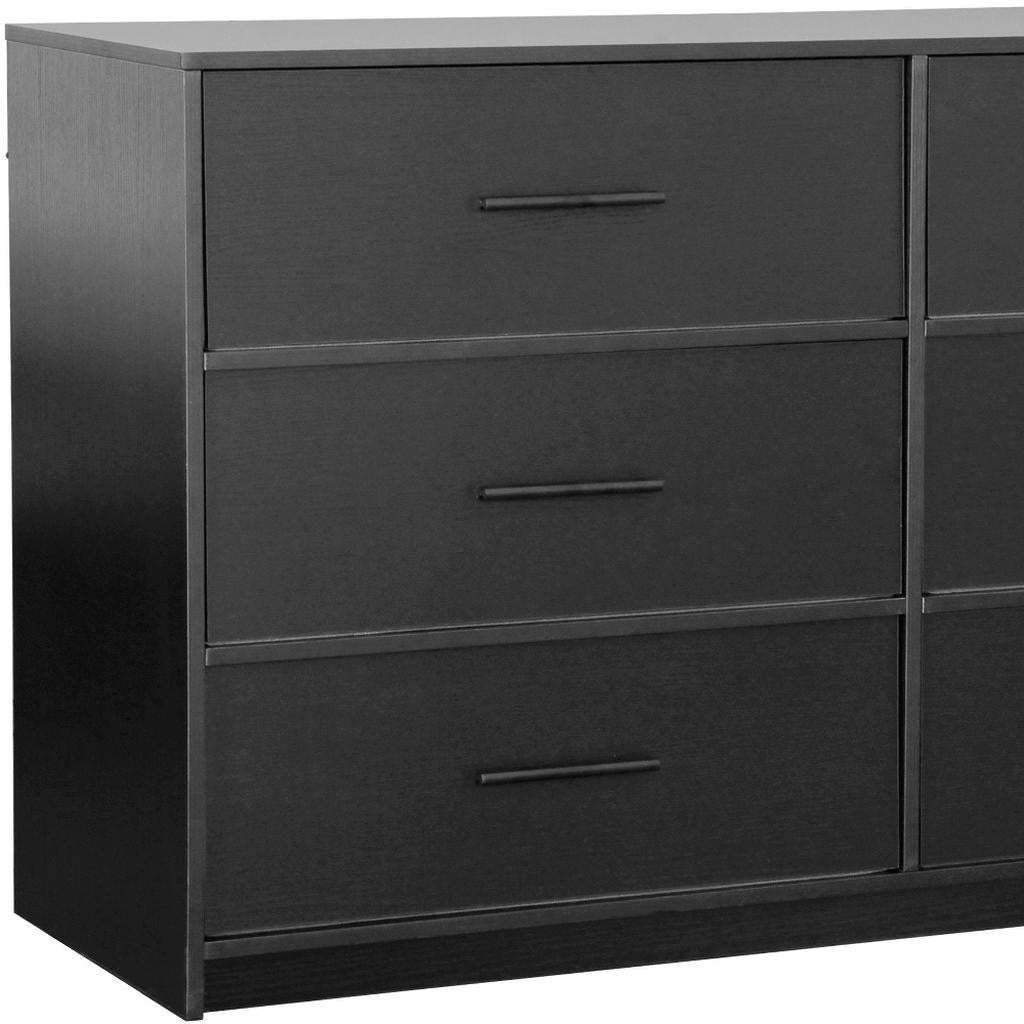 45" Black Fabric Wood and Steel Six Drawer Double Dresser - HomeRoots - Flyclothing LLC