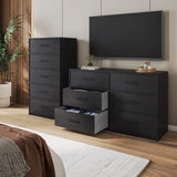 45" Black Fabric Wood and Steel Six Drawer Double Dresser - HomeRoots - Flyclothing LLC