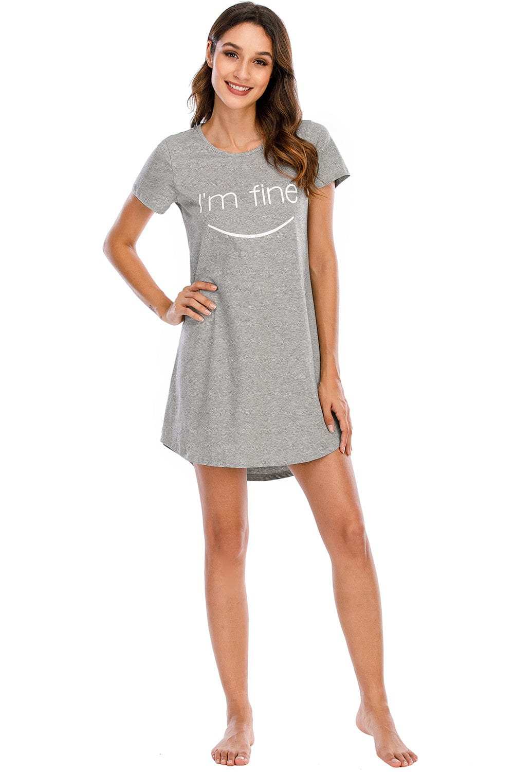 Graphic Round Neck Short Sleeve Lounge Dress - Trendsi - Flyclothing LLC
