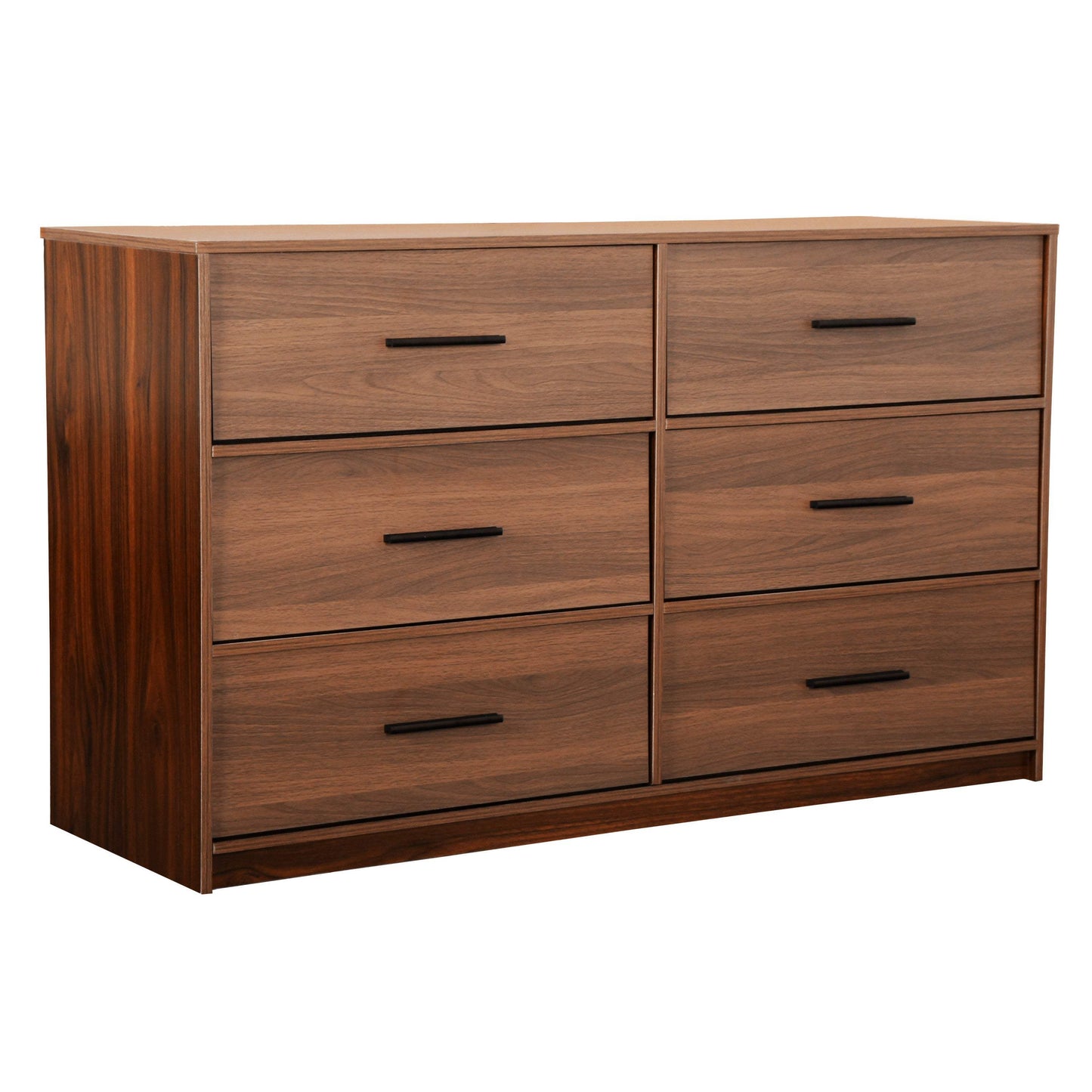 45" Walnut Fabric Wood and Steel Six Drawer Double Dresser - HomeRoots - Flyclothing LLC