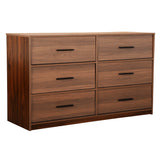 45" Walnut Fabric Wood and Steel Six Drawer Double Dresser - HomeRoots - Flyclothing LLC