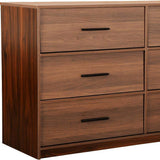45" Walnut Fabric Wood and Steel Six Drawer Double Dresser - HomeRoots - Flyclothing LLC
