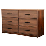 45" Walnut Fabric Wood and Steel Six Drawer Double Dresser - HomeRoots - Flyclothing LLC