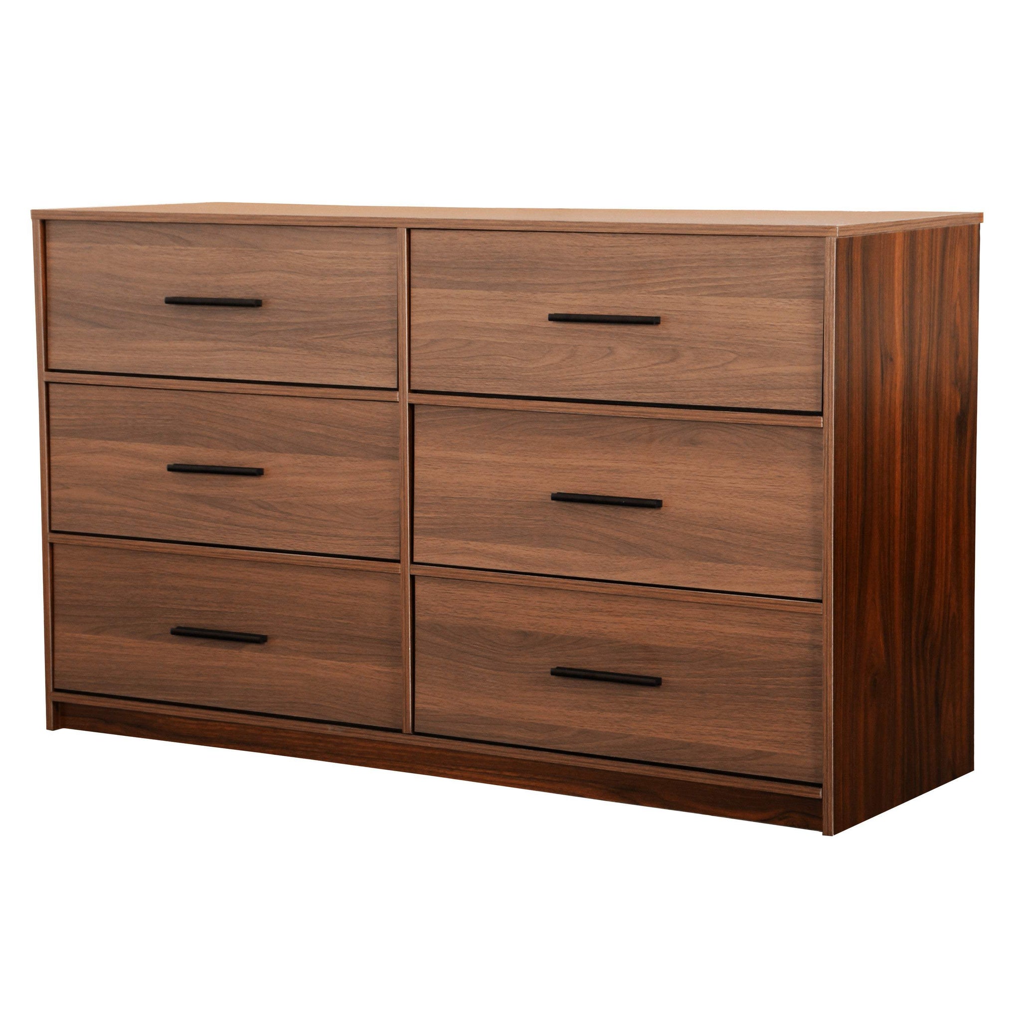 45" Walnut Fabric Wood and Steel Six Drawer Double Dresser - HomeRoots - Flyclothing LLC