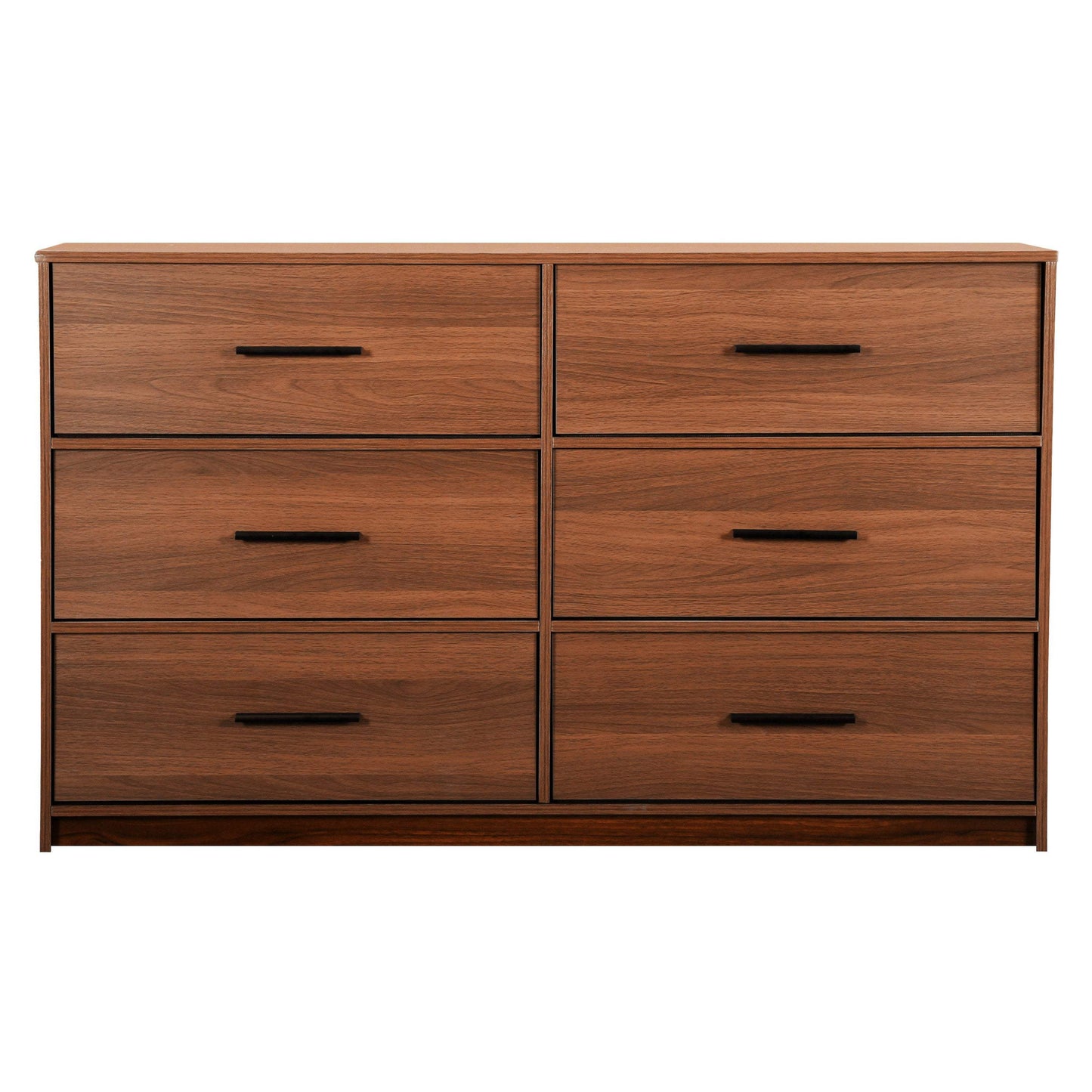 45" Walnut Fabric Wood and Steel Six Drawer Double Dresser - HomeRoots - Flyclothing LLC