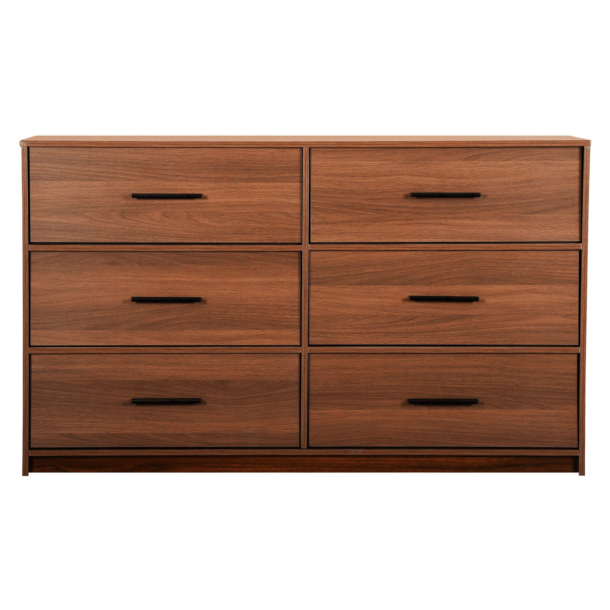 45" Walnut Fabric Wood and Steel Six Drawer Double Dresser - HomeRoots - Flyclothing LLC