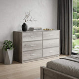 45" Gray Fabric Wood and Steel Six Drawer Double Dresser - HomeRoots - Flyclothing LLC