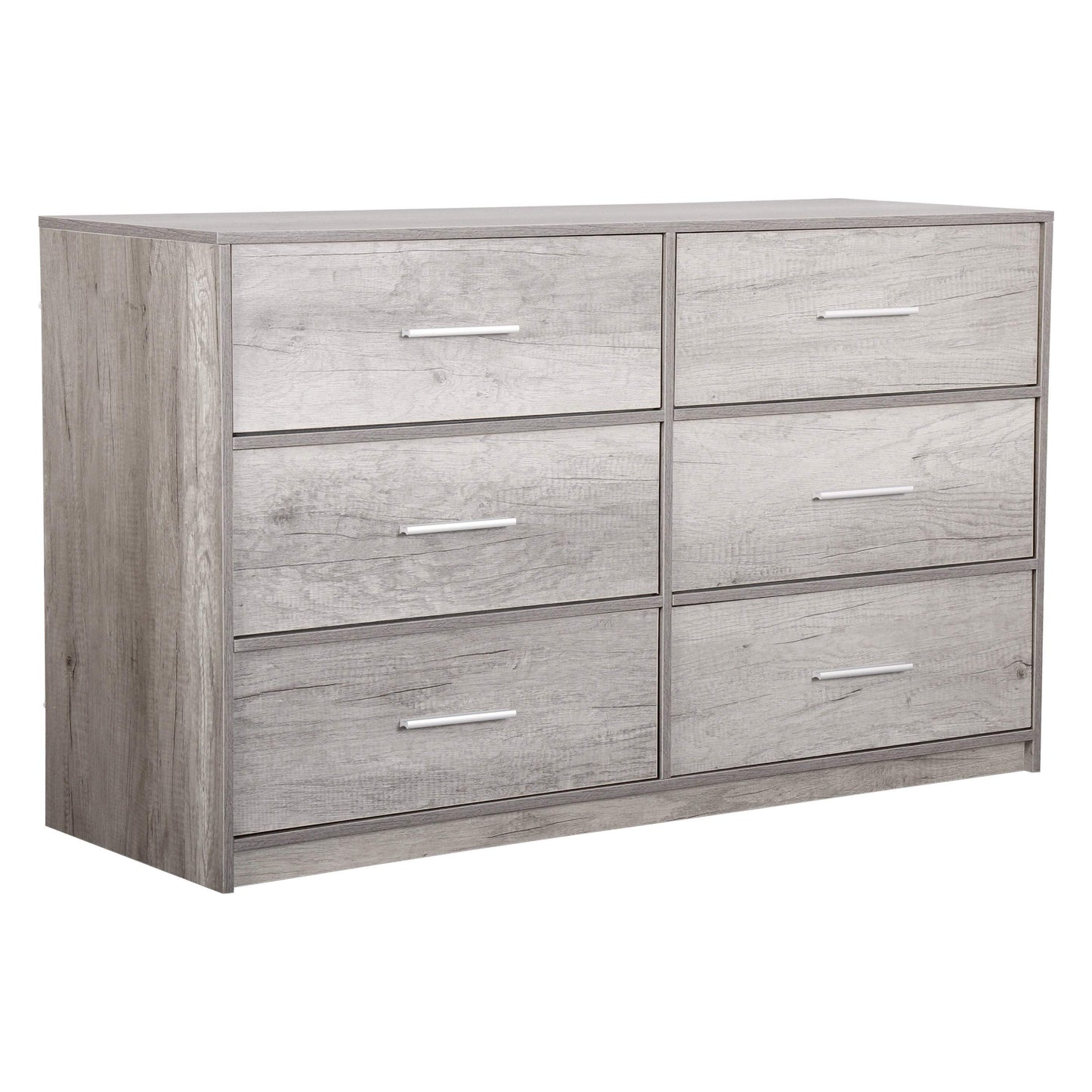 45" Gray Fabric Wood and Steel Six Drawer Double Dresser - HomeRoots - Flyclothing LLC