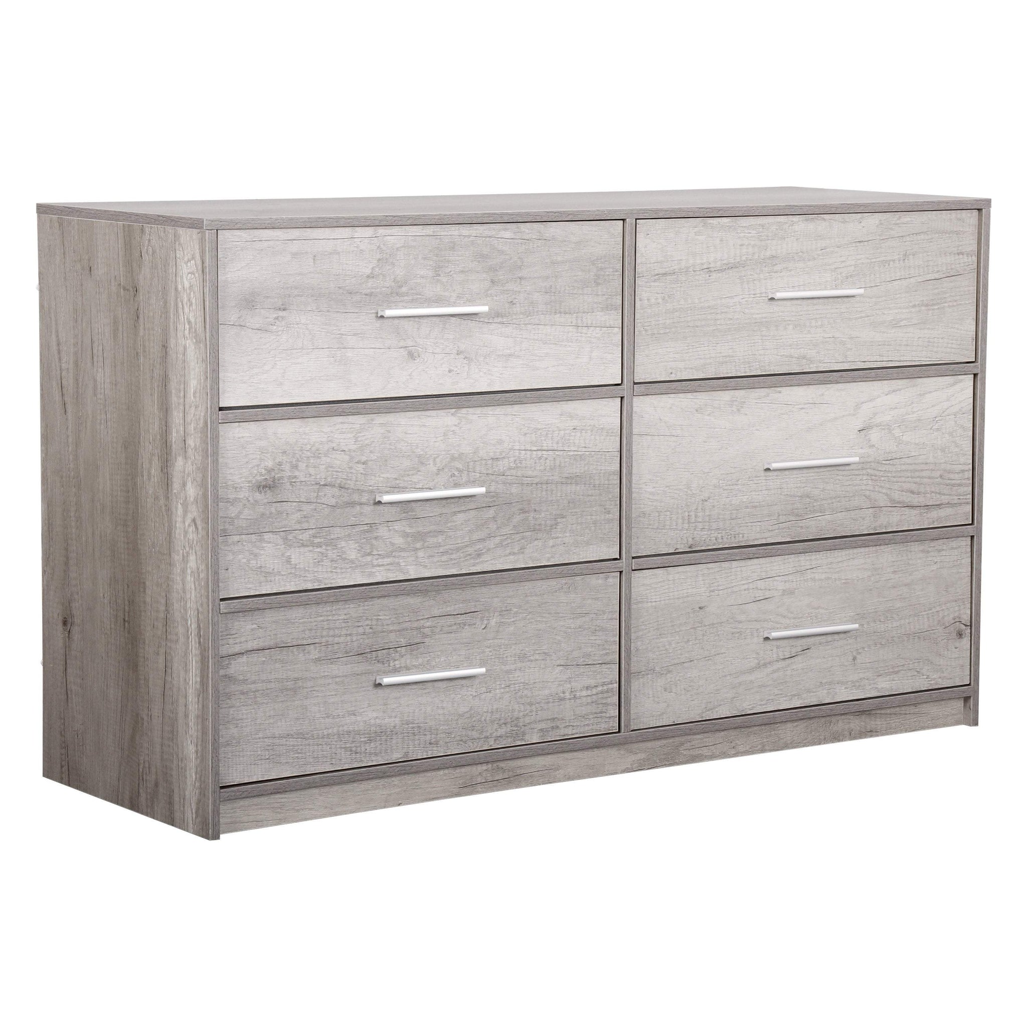 45" Gray Fabric Wood and Steel Six Drawer Double Dresser - HomeRoots - Flyclothing LLC