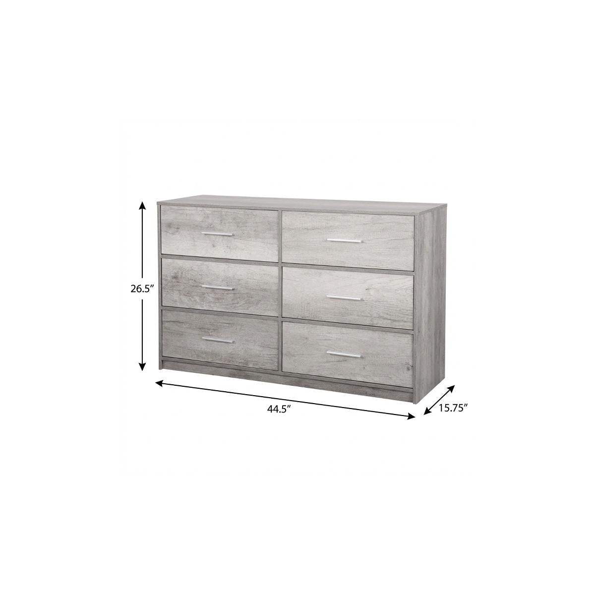 45" Gray Fabric Wood and Steel Six Drawer Double Dresser - HomeRoots - Flyclothing LLC