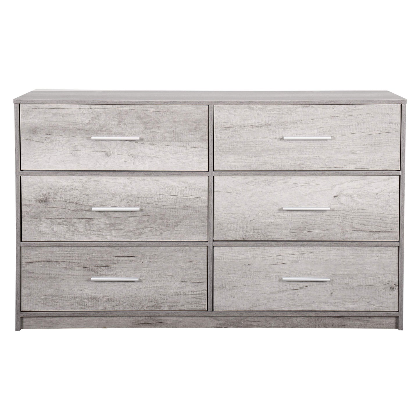 45" Gray Fabric Wood and Steel Six Drawer Double Dresser - HomeRoots - Flyclothing LLC