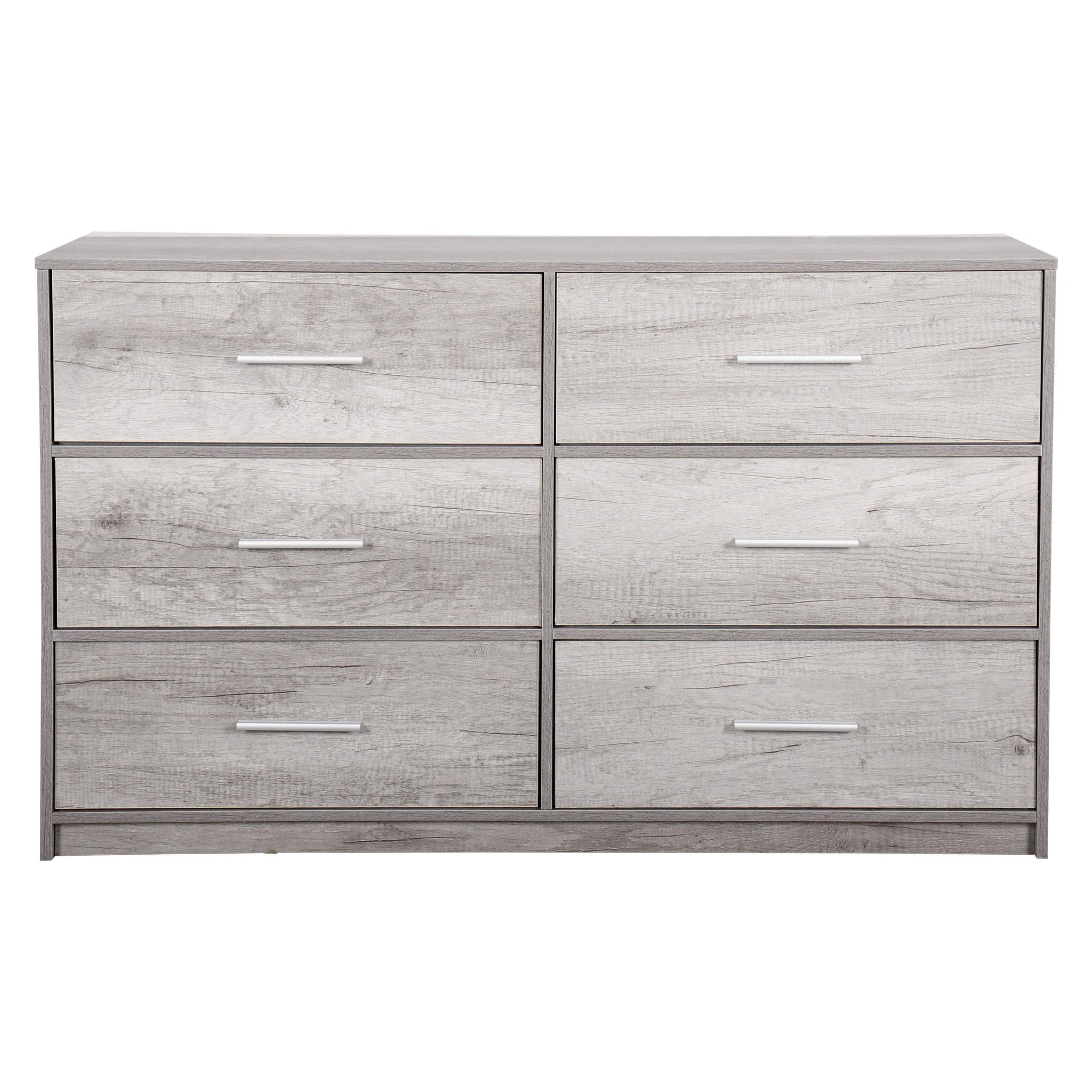 45" Gray Fabric Wood and Steel Six Drawer Double Dresser - HomeRoots - Flyclothing LLC