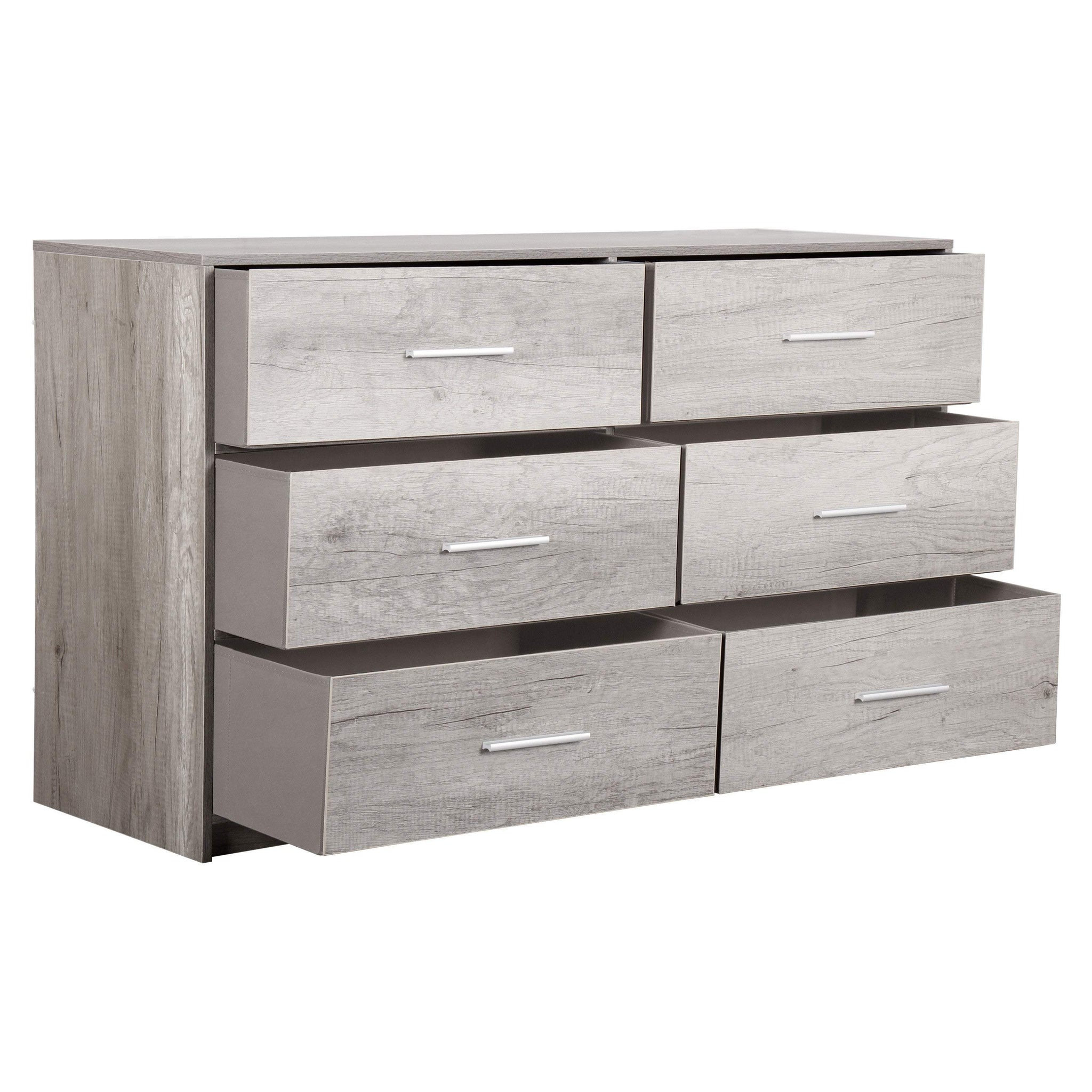 45" Gray Fabric Wood and Steel Six Drawer Double Dresser - HomeRoots - Flyclothing LLC