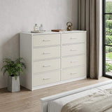 45" White Fabric Wood and Steel Eight Drawer Double Dresser - HomeRoots - Flyclothing LLC