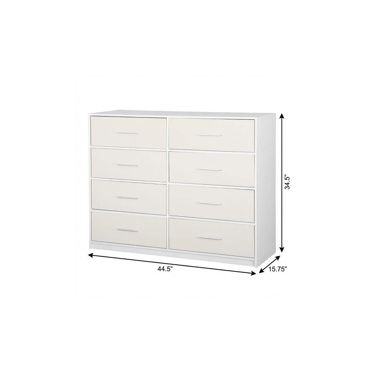 45" White Fabric Wood and Steel Eight Drawer Double Dresser - HomeRoots - Flyclothing LLC