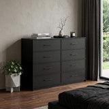 45" Black Fabric Wood and Steel Eight Drawer Double Dresser - HomeRoots - Flyclothing LLC