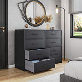 45" Black Fabric Wood and Steel Eight Drawer Double Dresser - HomeRoots - Flyclothing LLC