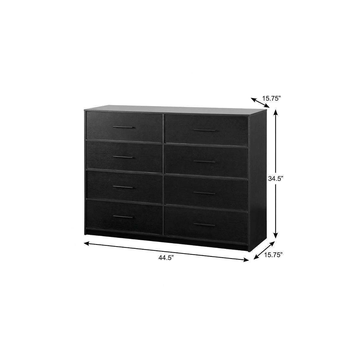 45" Black Fabric Wood and Steel Eight Drawer Double Dresser - HomeRoots - Flyclothing LLC