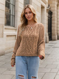 Round Neck Dropped Shoulder Long Sleeve Sweater - Trendsi