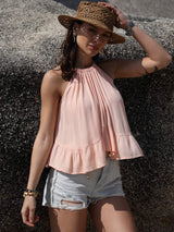 Ruched Peplum Round Neck Tank - Trendsi - Flyclothing LLC