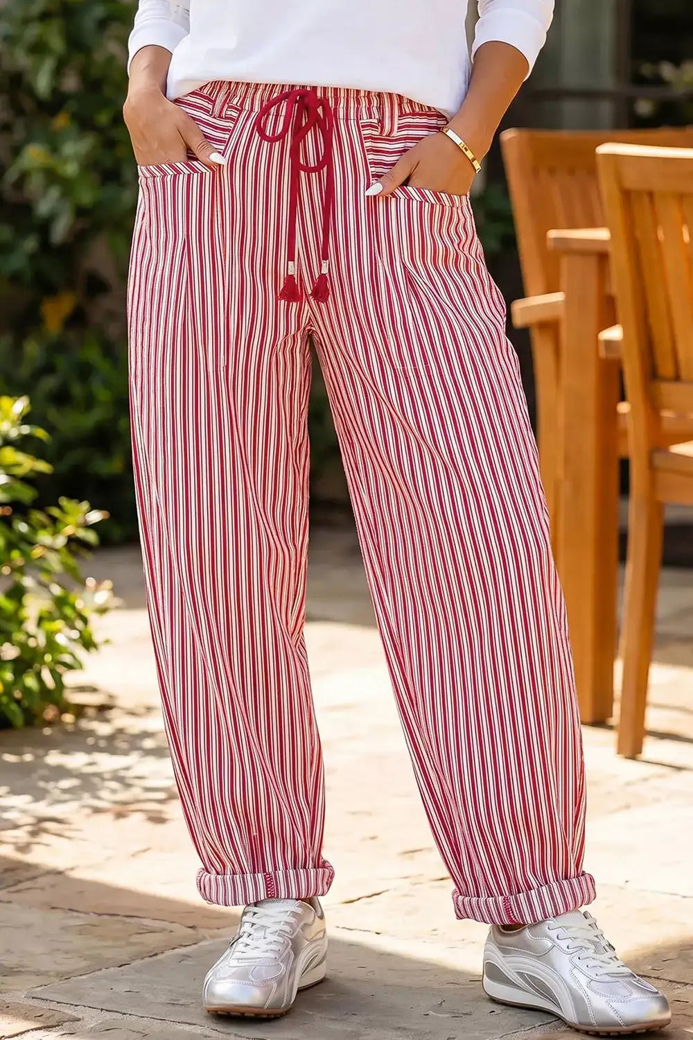 Stripe Drawstring Casual Loose Pants - Trendsi - Flyclothing LLC