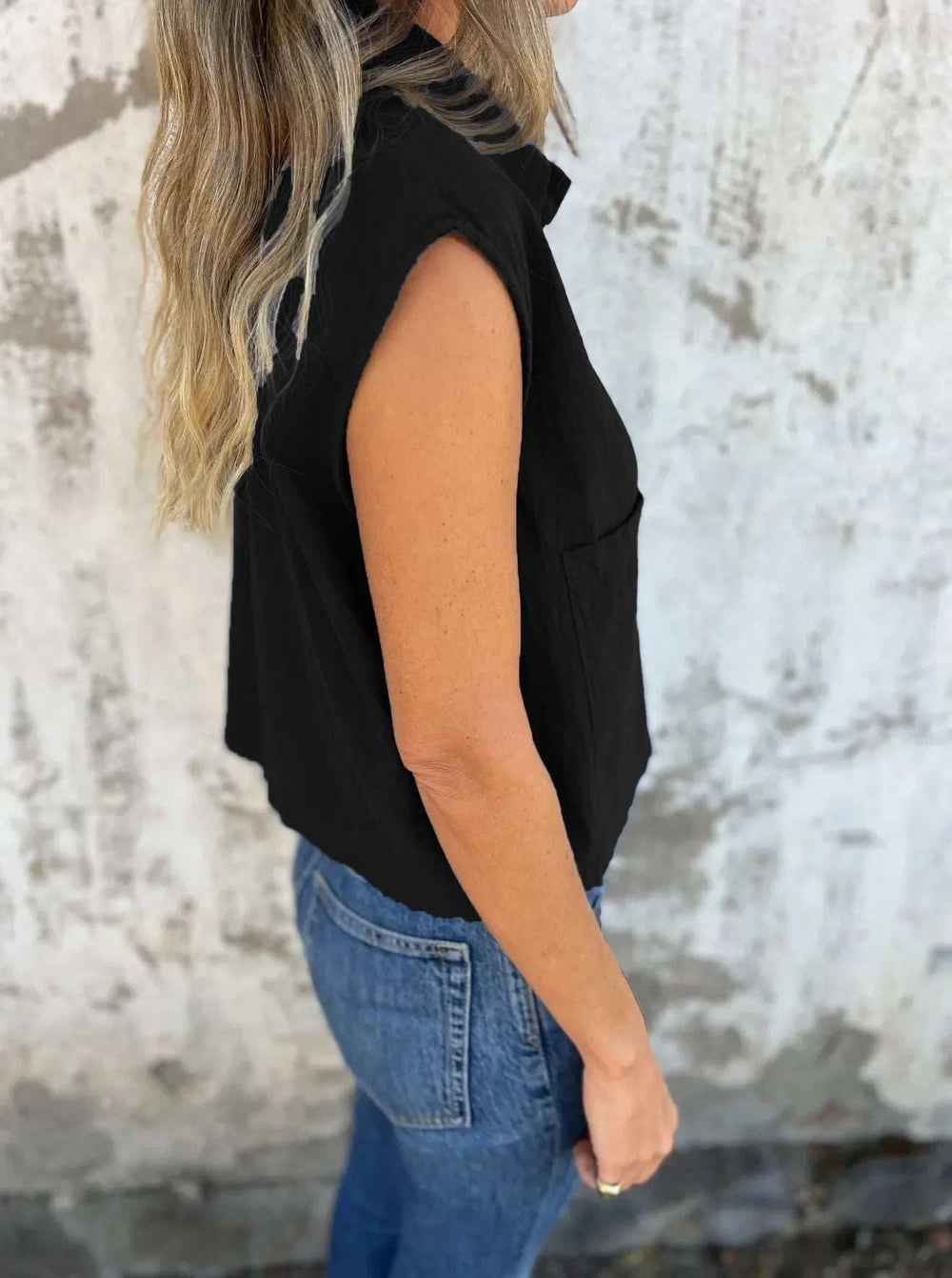 Full Size Button Down Cap Sleeve Linen Shirt Plus Size - Trendsi - Flyclothing LLC