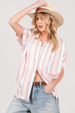 SAGE+FIG Full Size Multi Stripe Button Down Short Sleeve Shirt Plus Size - Trendsi