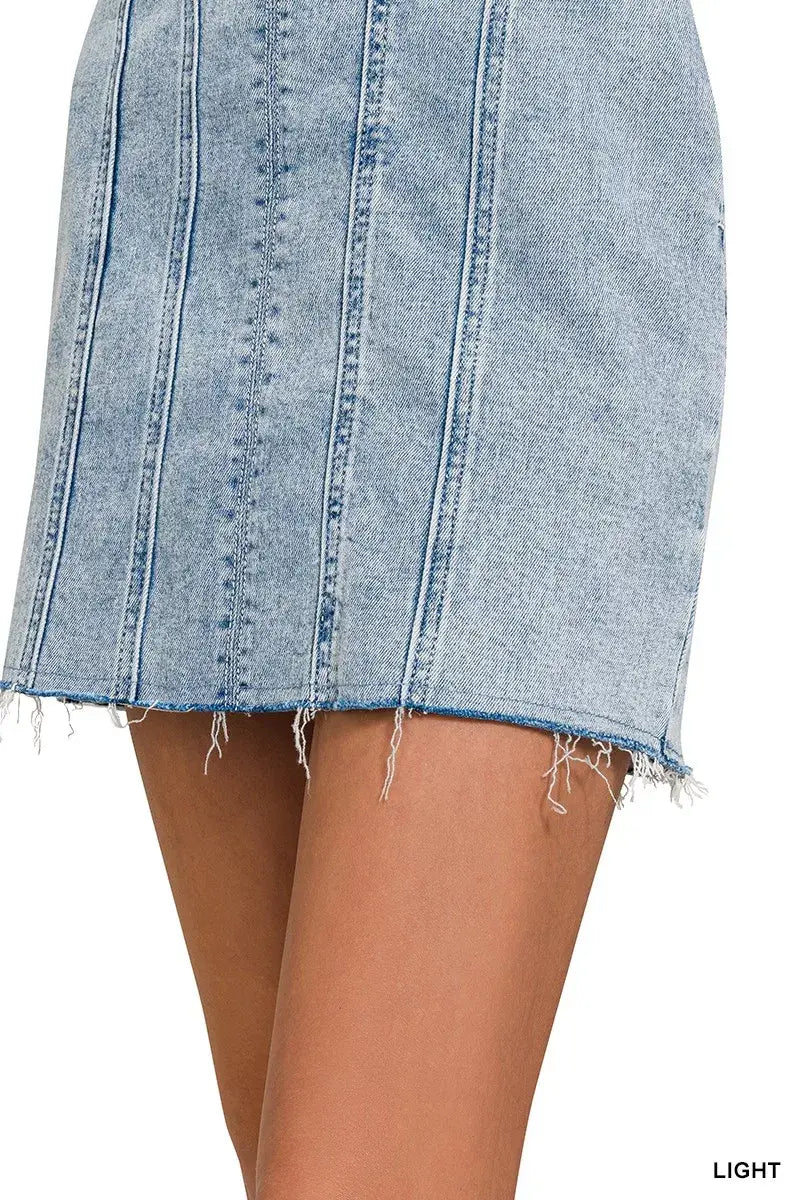Zenana Spaghetti Strap Exposed Seam Light-Wash Dress - Trendsi - Flyclothing LLC