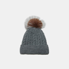 Cable Knit Winter Hat with Pompom - Trendsi