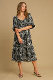 Umgee Ruffle Hem Flower Printed V-Neck Dress - Trendsi